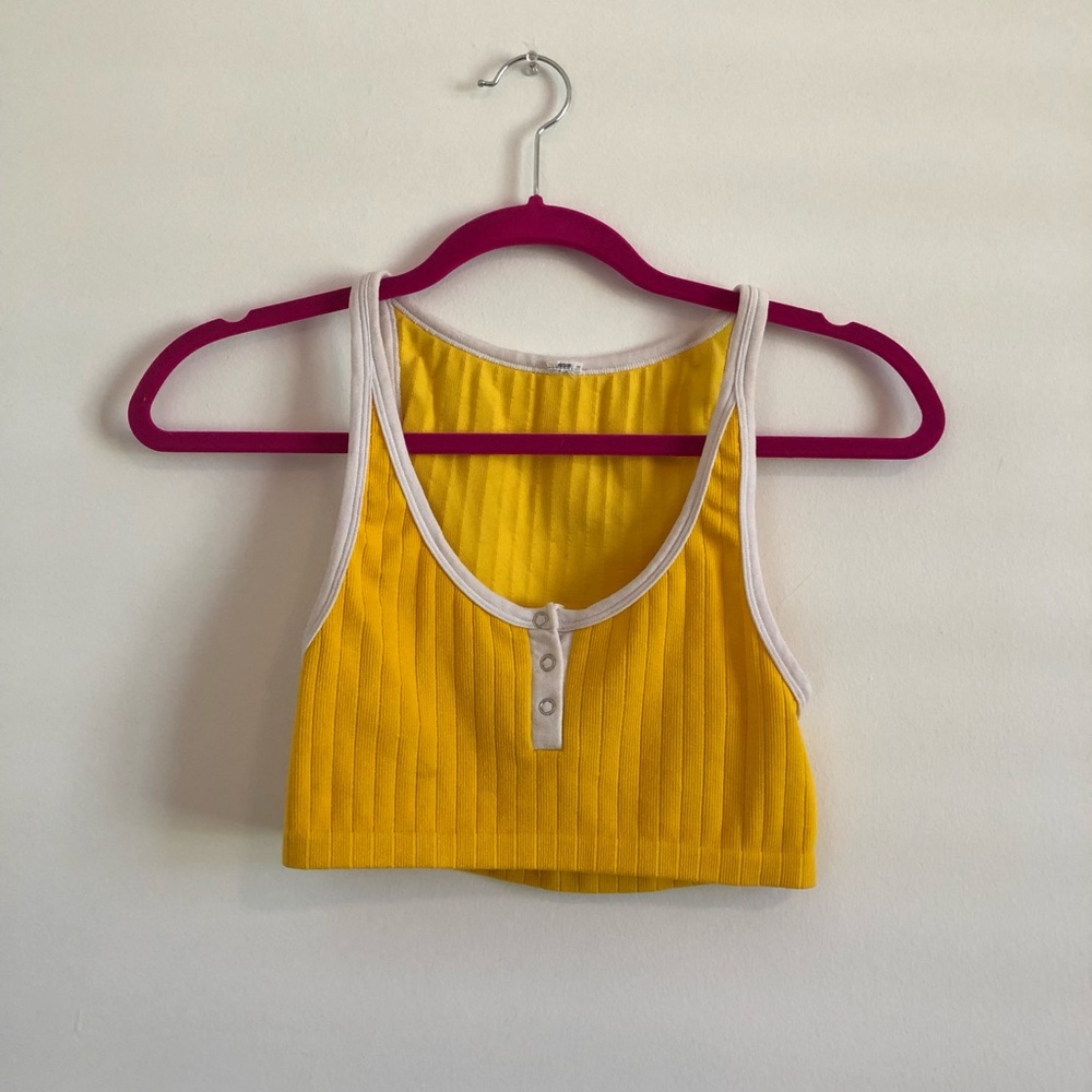 Bright yellow button up cropped tank